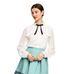 ♥️♥️ Jason Wu Long Sleeve Collar Button Down Blouse with Bow - Sz XS, White♥️